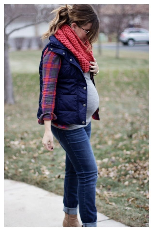 Layers and plaid…winter maternity look