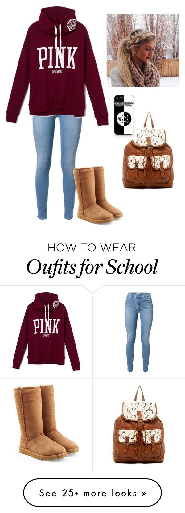 “me at school” by aye-its-angie on Polyvore featuring UGG Australia, T-shirt & Jeans and