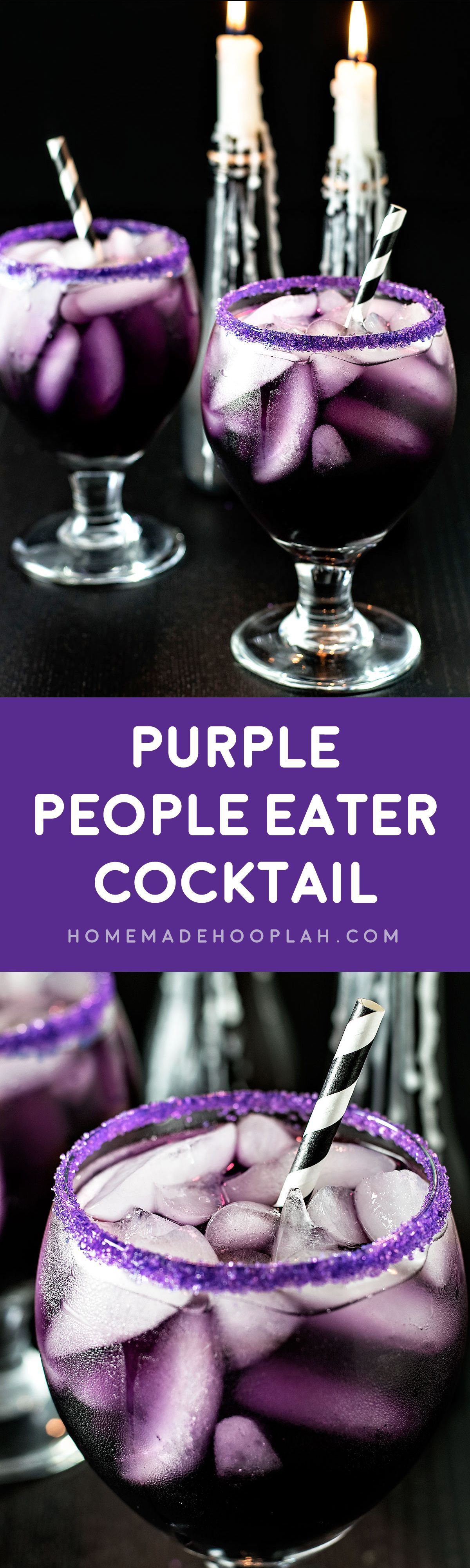 Purple People Eater Cocktail! A tasty cocktail that gets its purple hue from blue curacao, g