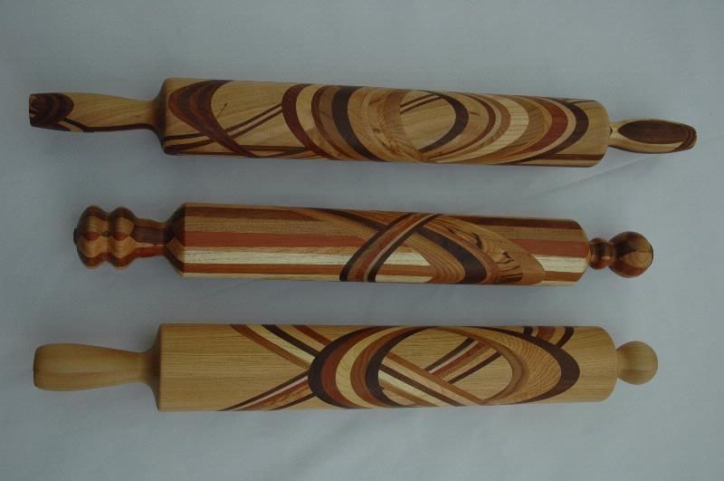 Segmented Rolling Pins, made with several Wisconsin Woods & some Exotics. Finished with Danish Oil. by