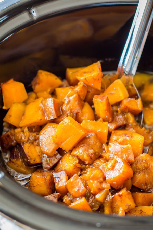 Slow Cooker Cinnamon Sugar Butternut Squash. Sweet and buttery deliciousness.