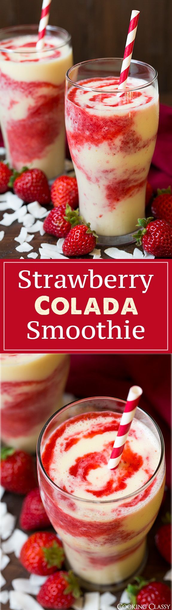 Strawberry Colada Smoothie – these are so refreshing on a hot summer day! Love the strawberry coconut