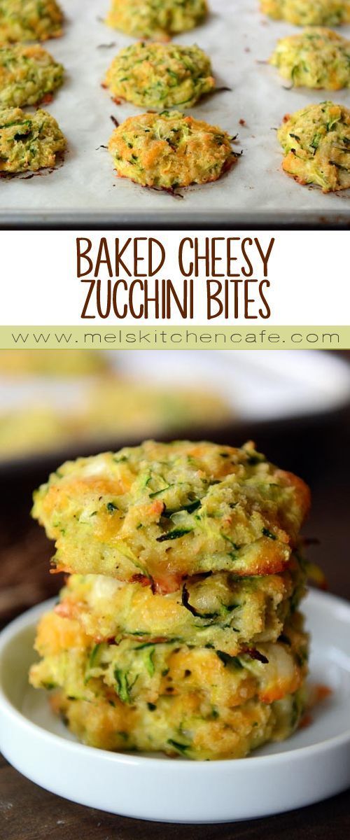 These cheesy zucchini bites are a healthier zucchini fritter without sacrificing any flavor. @Mel {Mel