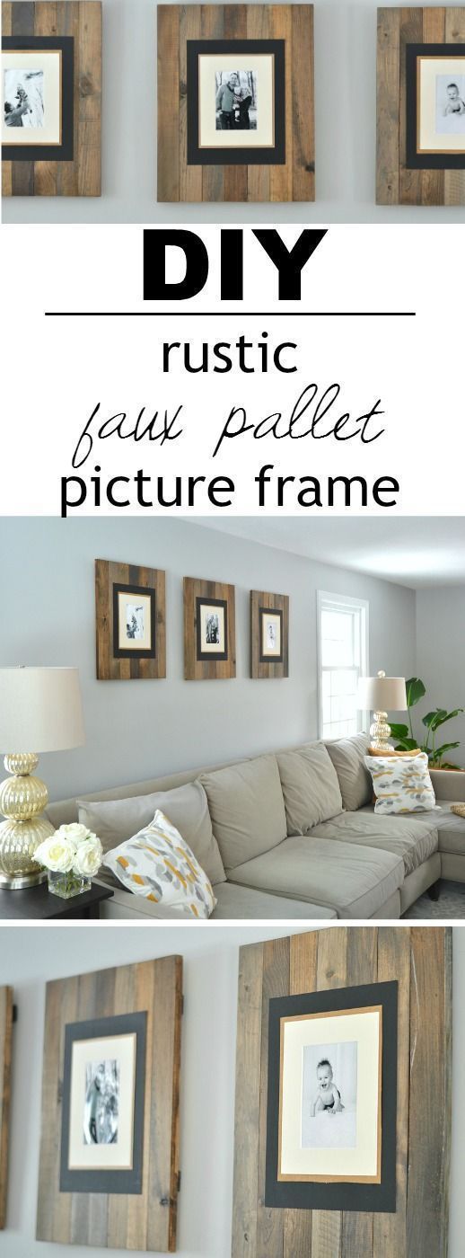 These picture frames look like they are made from reclaimed wood pallets but are really made from chea