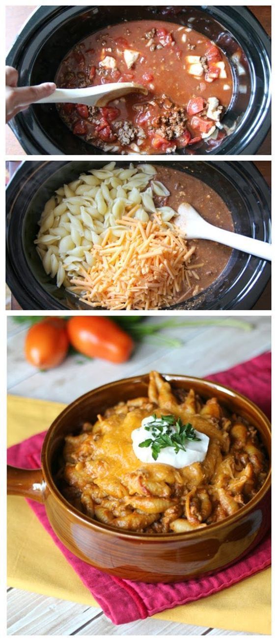 This Crockpot Taco Pasta Bake is a favorite for the kids and adults! Dress up with sour cream, cheese