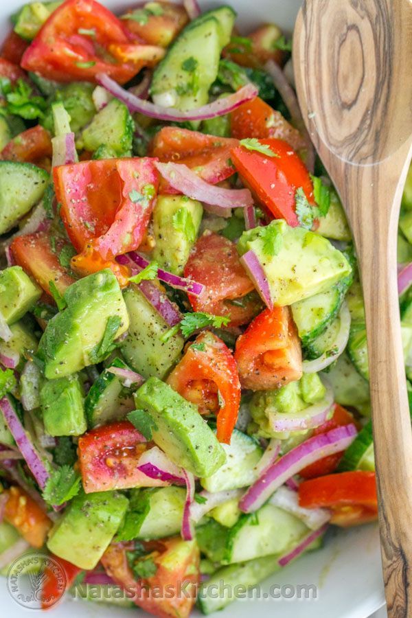 This Cucumber Tomato Avocado Salad recipe is a keeper! Easy, Excellent Salad | NatashasKitchen.com