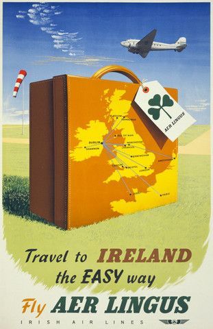 Travel to Ireland the Easy Way. Vintage Irish travel poster.