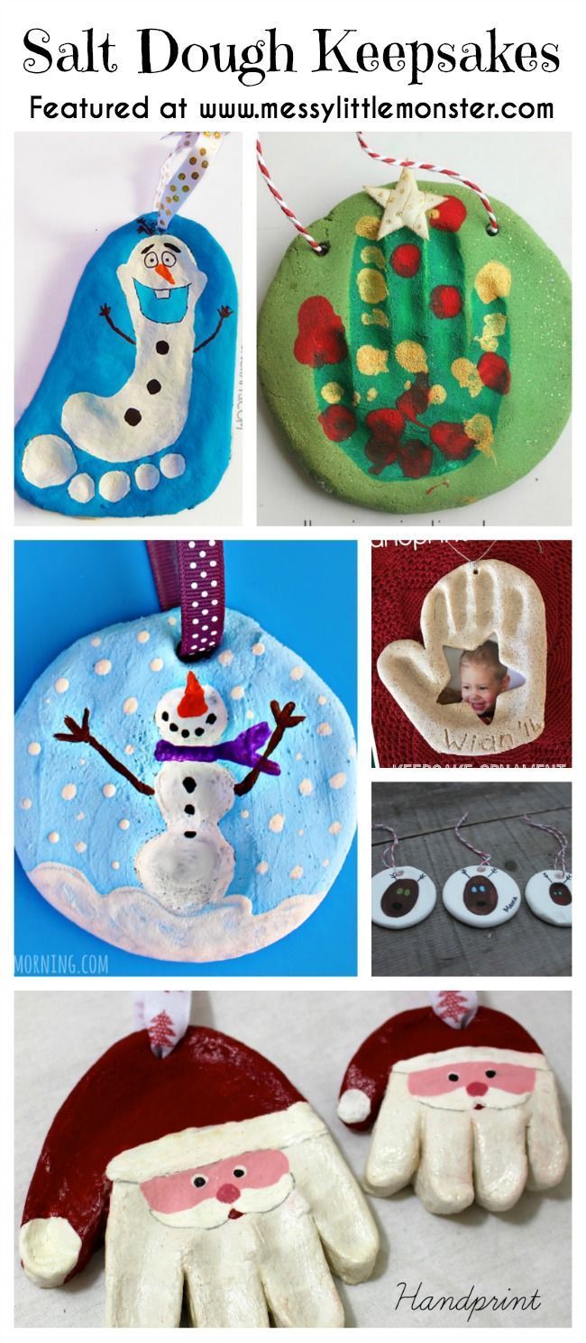 Christmas handprint, footprint and fingerprint Keepsakes made from salt dough.  Simple ornaments made
