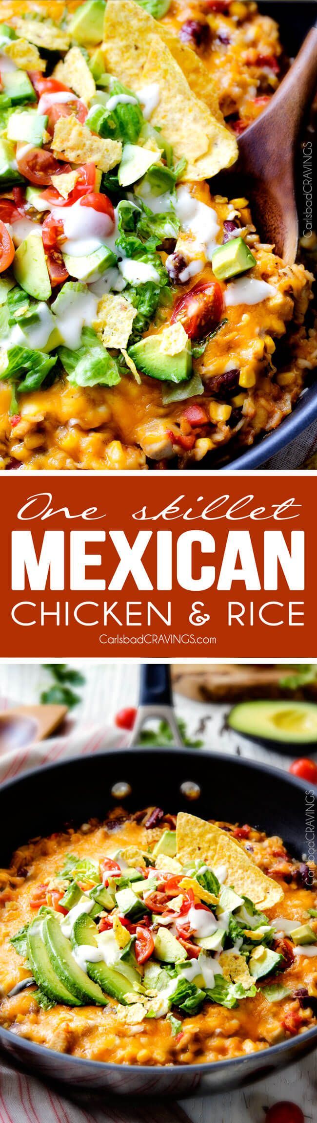 Creamy, Cheesy One Skillet Mexican Chicken and Rice on your table in 30 minutes! Quick, easy and packe