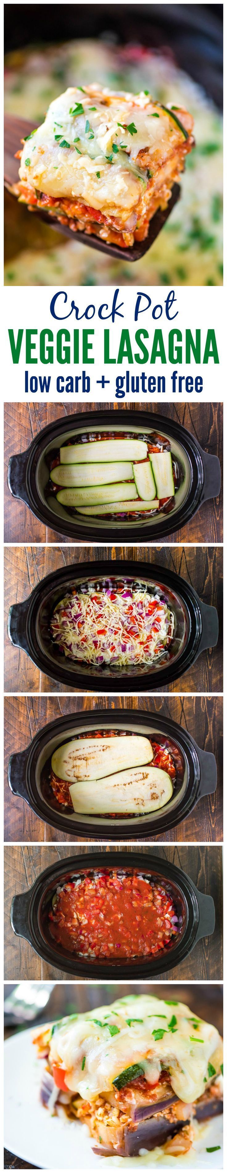 Delicious Crock Pot Low Carb Lasagna made with zucchini and eggplant instead of…