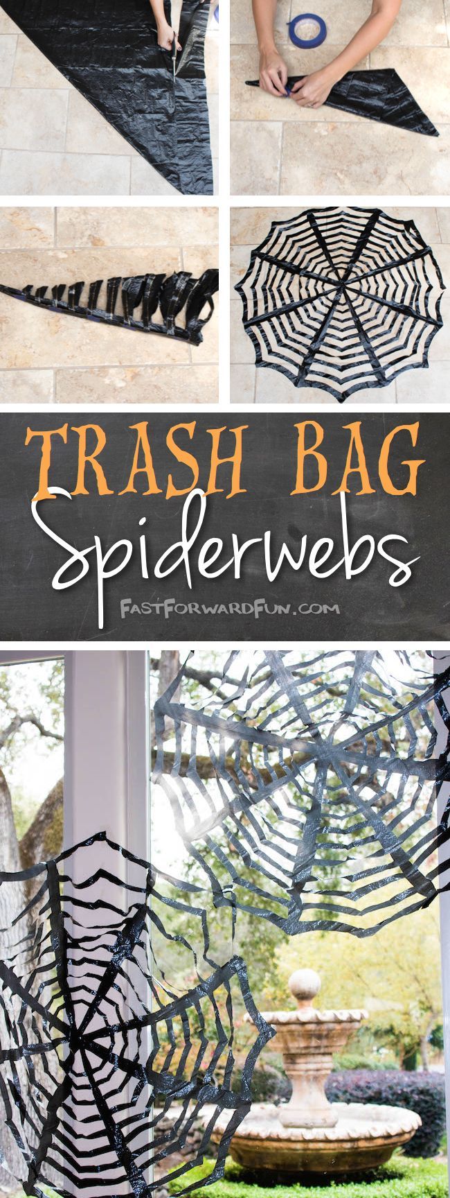 Easy DIY Trashbag Spiderweb Tutorial — Fun video and lots of step-by-step photos! Perfect for Hallowe