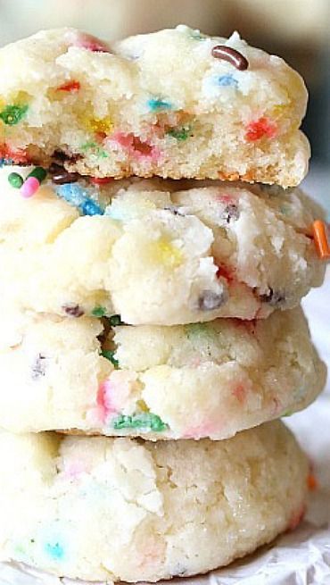 Funfetti Gooey Butter Cookies Recipe ~  They are SO soft, made with cream cheese, butter and Funfetti