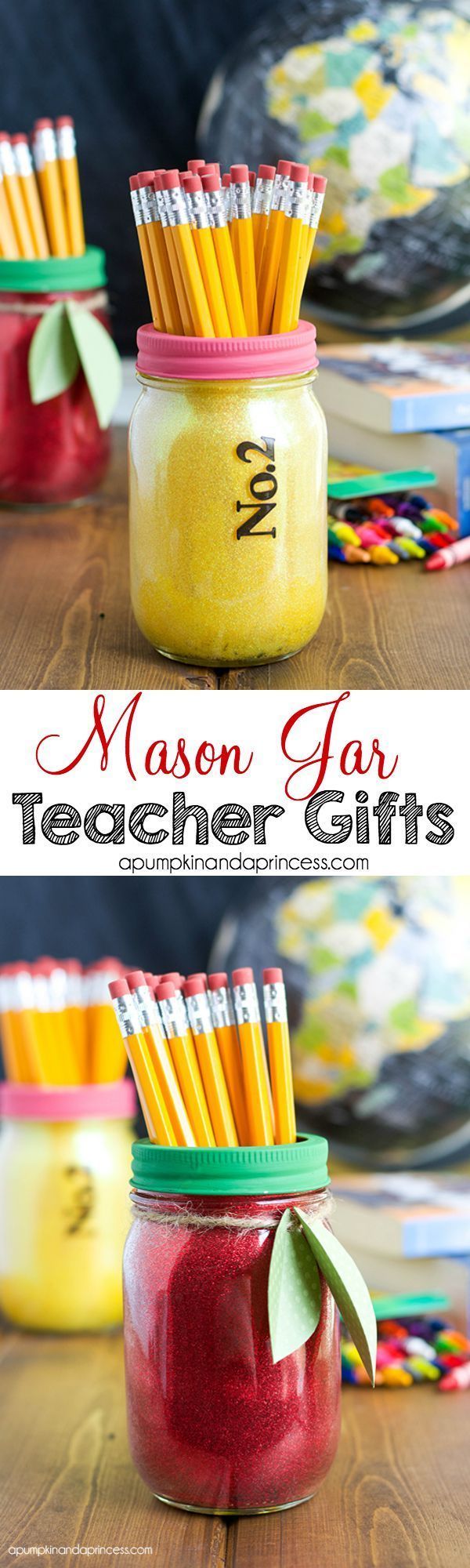 Glitter Mason Jar Teacher Gifts – A Pumpkin And A Princess teacher gifts, gift ideas for teachers