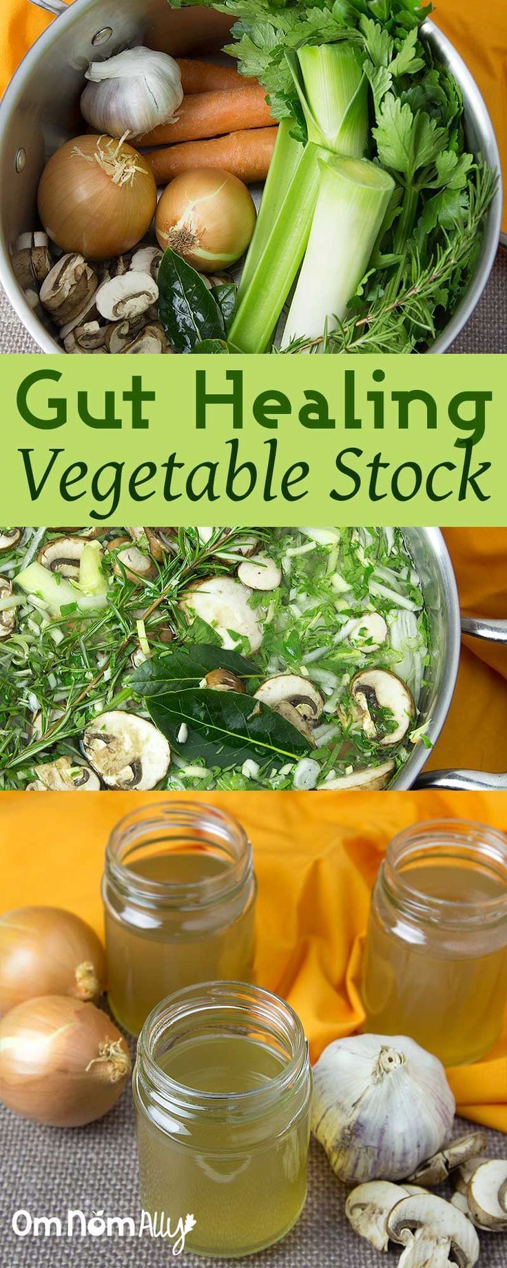 Gut Healing Vegetable Stock @OmNomAlly – Get the gut healing benefits of onions, garlic and mushrooms