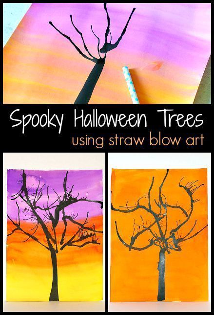 Halloween Art Project for Kids: Make Spooky Trees Using Straw Blow Art ~ BuggyandBuddy.com