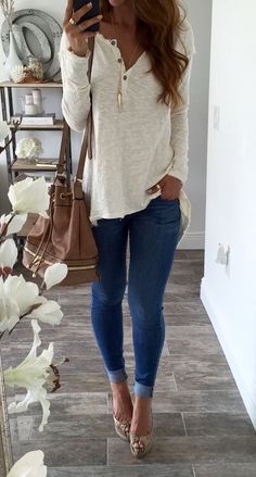 I like the shape and color of this shirt with the necklace and purse.  I wear skinny jeans but much &q