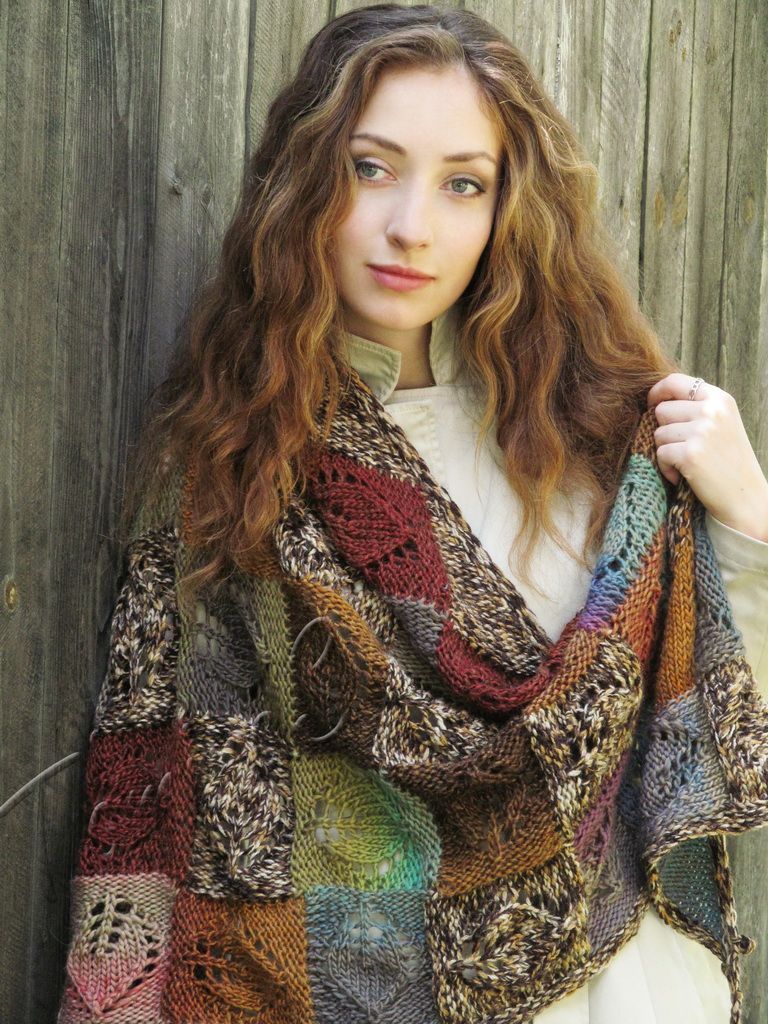 Knit shawl “Marshy woodlands” (knitted shawl, handmade wrap, knitting wool shawl, knit patch