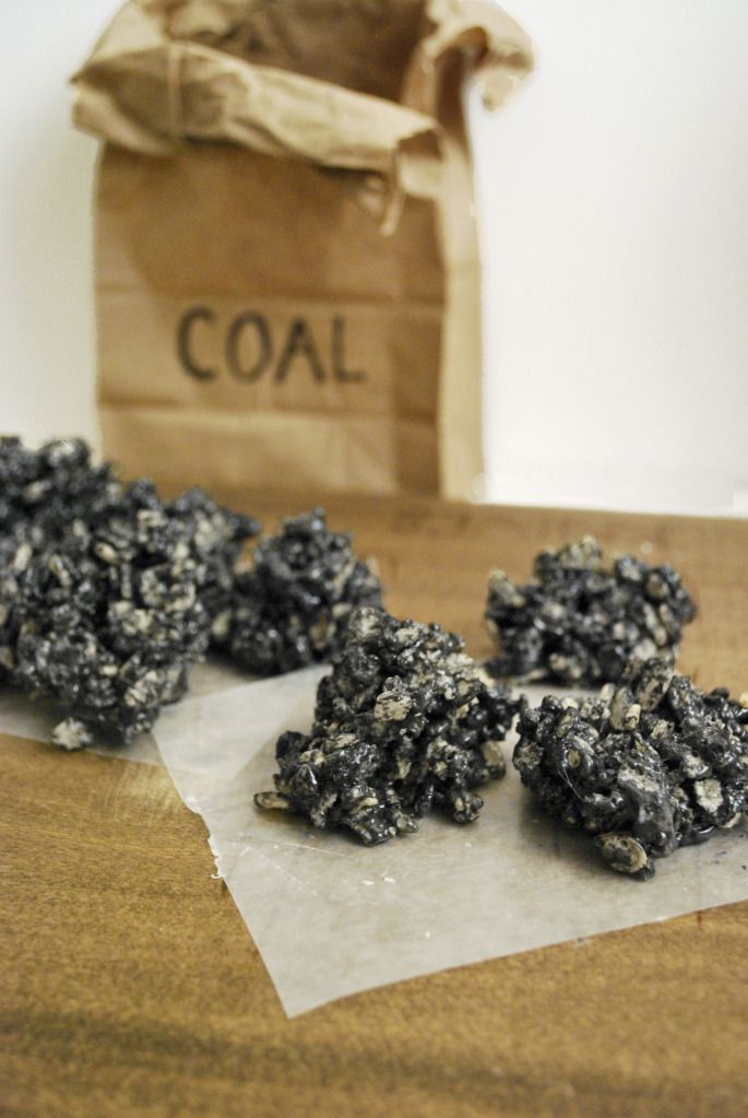 Lumps of Coal (Oreo Rice Krispies Treats). Did you ever get coal in your stocking? Hehe.