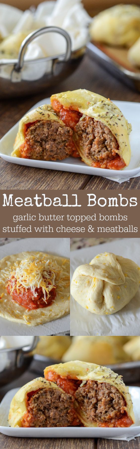 Meatball Bombs – garlic butter topped meatball & cheese stuffed bombs!
