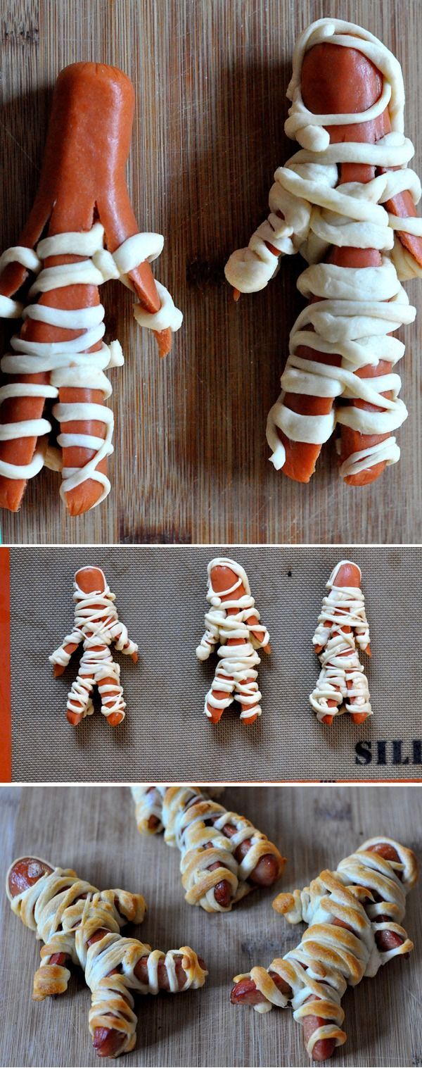 Mummy Wrapped Baked Hot Dog Recipe for the kiddies at Halloween