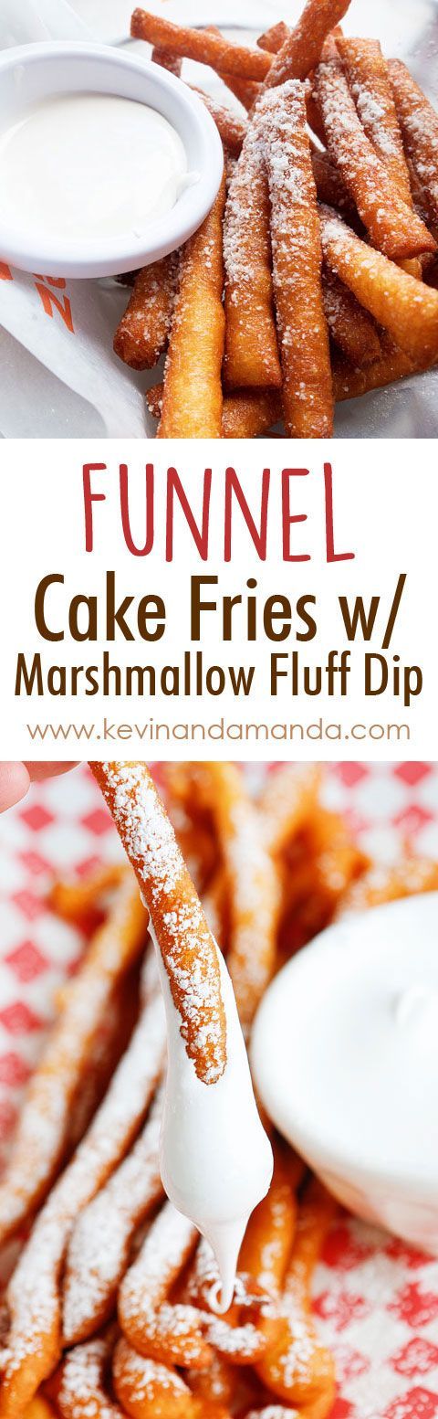 OMG these are Funnel Cake FRIES with Marshmallow Fluff Dip!! So fun!! Super easy method, what a great