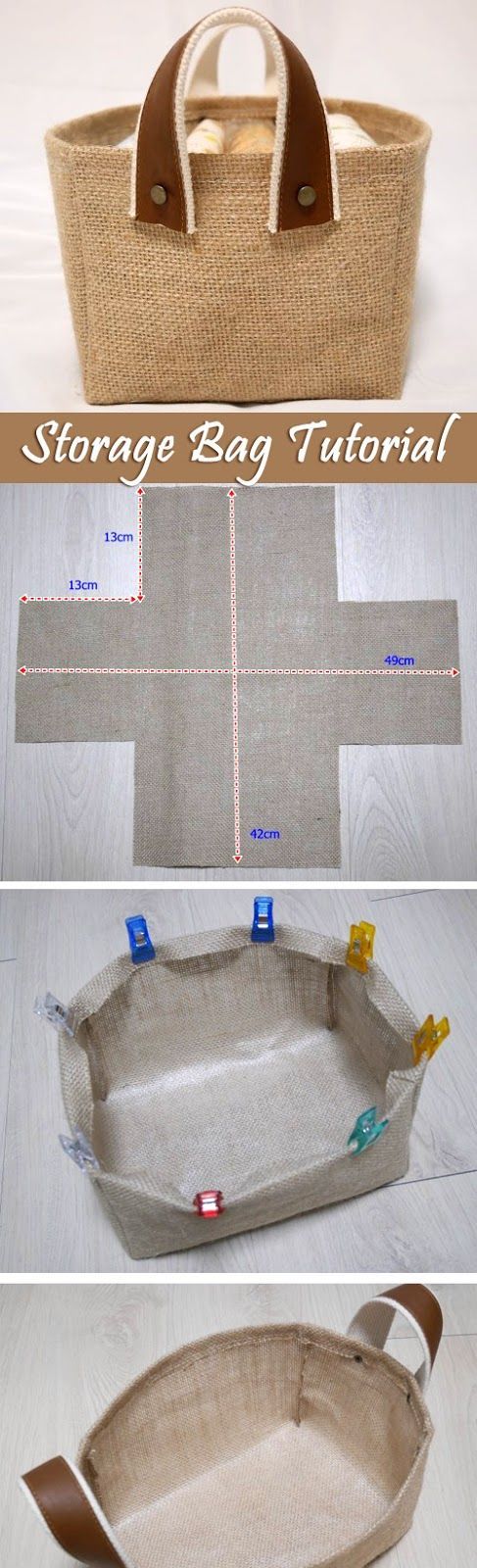 Storage Fabric Burlap Box Pattern and Tutorial. Bag Step by step photo tutorial. www.handmadiya.co…