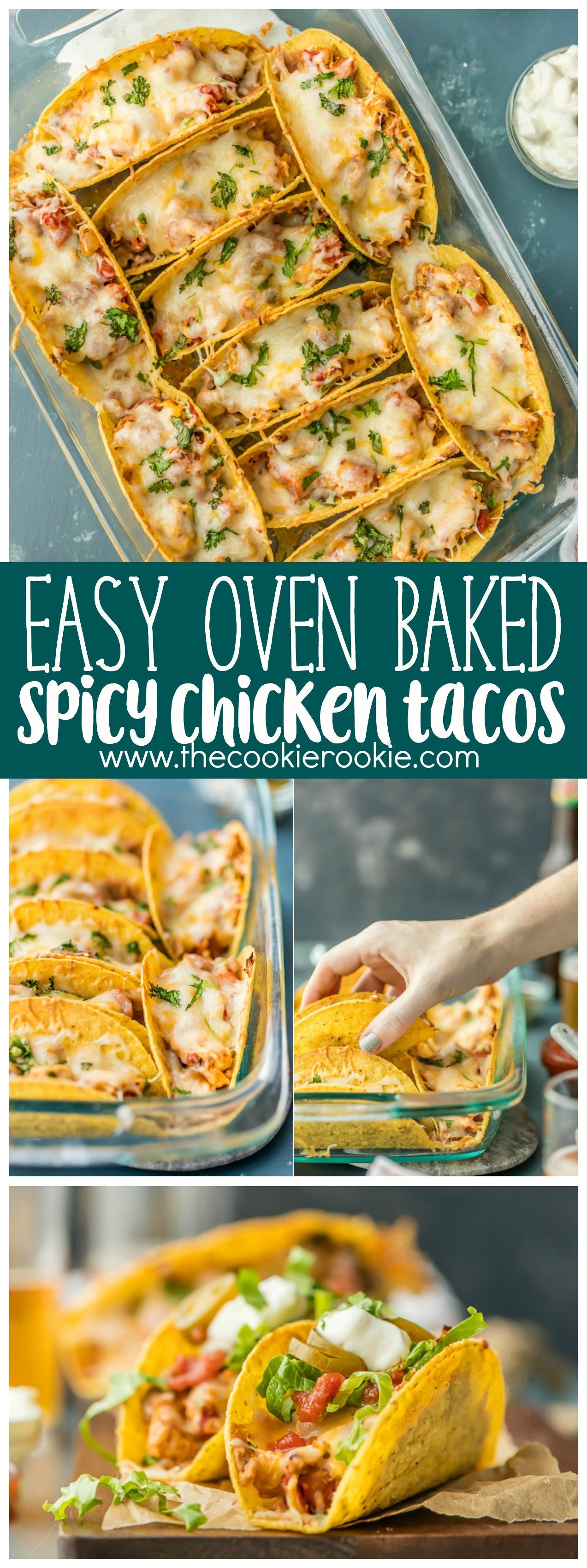 SUPER EASY Oven Baked Spicy Chicken Tacos make a weekly appearance on our table. All the flavor and no