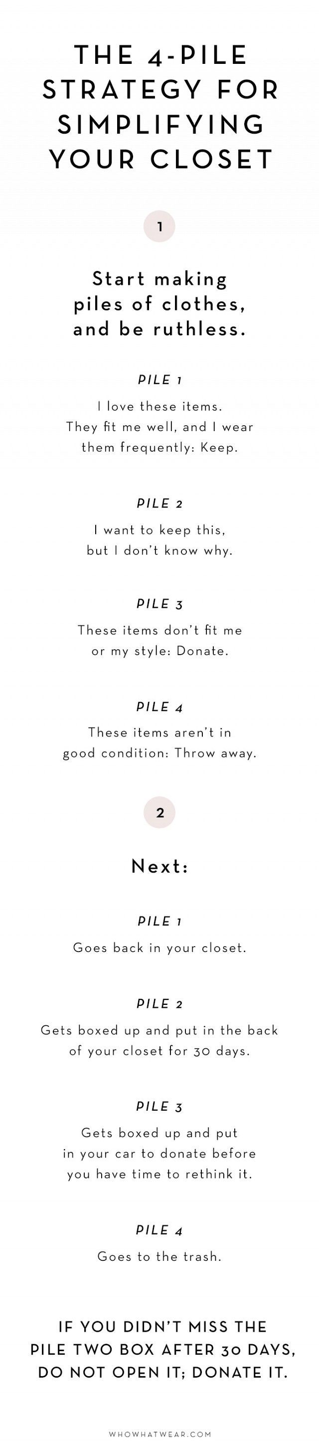The 4-Pile Strategy for Simplifying Your Wardrobe via @Who What Wear
