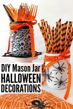 These DIY Mason Jar Halloween Decorations are a really fun project and an easy Halloween craft to do w