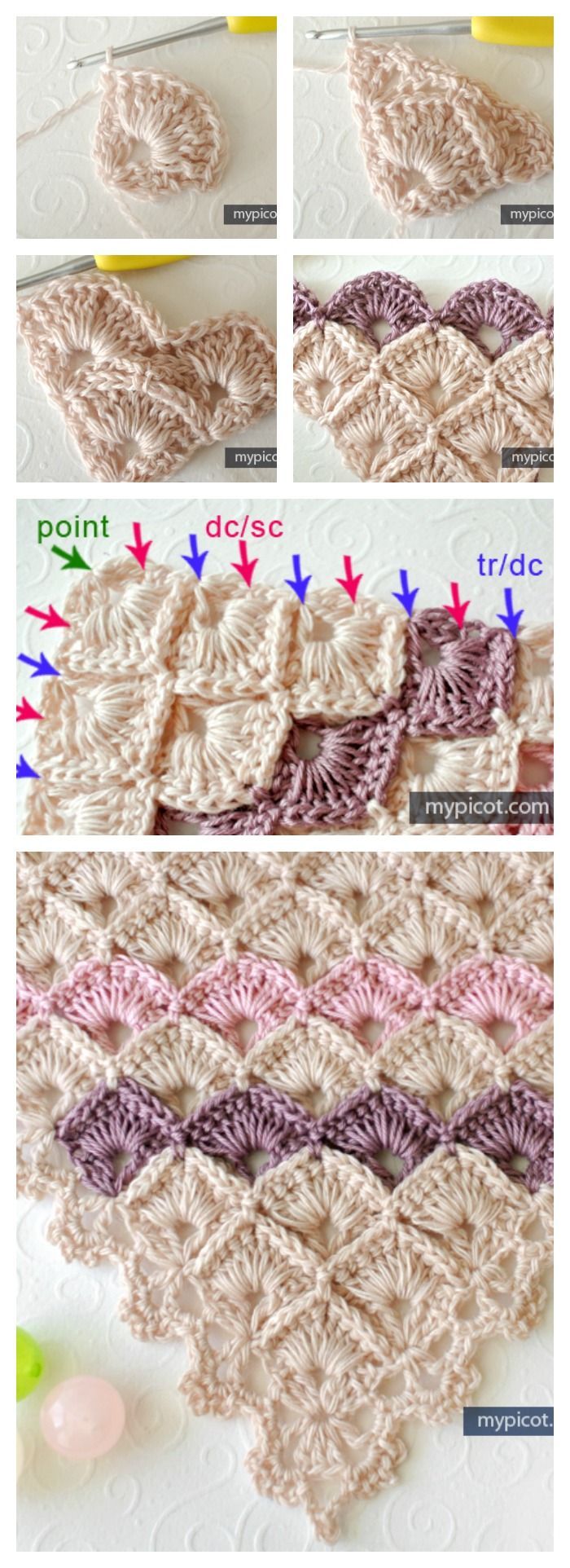 Triangle Shawl Box Stitch Crochet Free Pattern