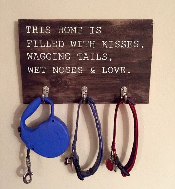 Wood Dog Leash Holder | Pet Lover Gift | Home Décor | Pet Room Décor This home is filled with kisses