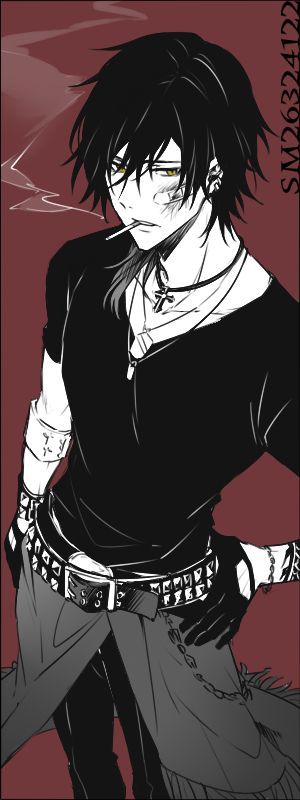 Anime guy, boy, black, goth, metal, emo, red, cool, dog tag, necklaces, punk