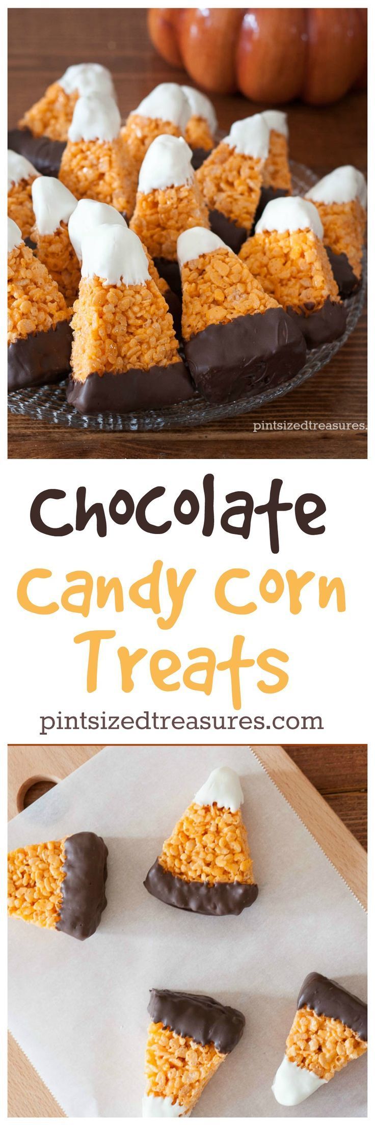 Chocolate Candy Corn Crispy Treats are super-cute and easy to make! Not to mention