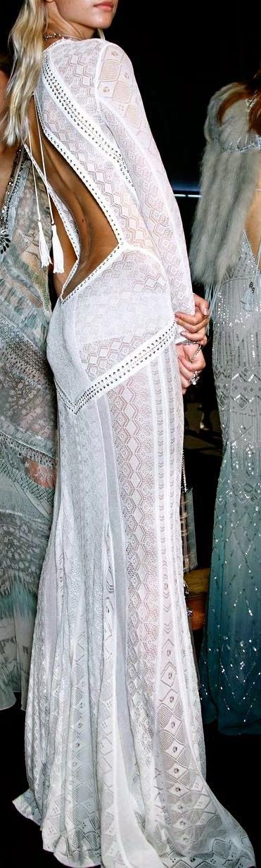 Cute long boho lace white backless dress in