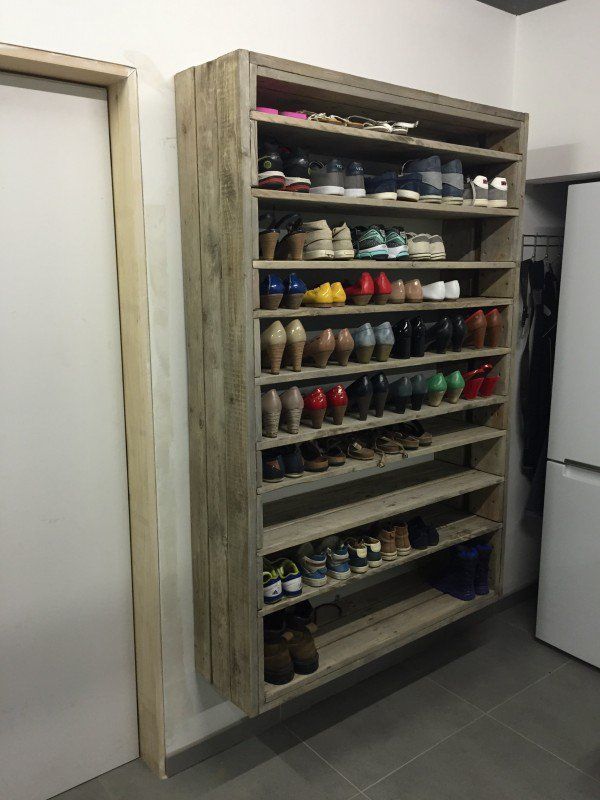 Giant Shoe Rack Made Out Of Discarded Pallets — but think in terms of canning and