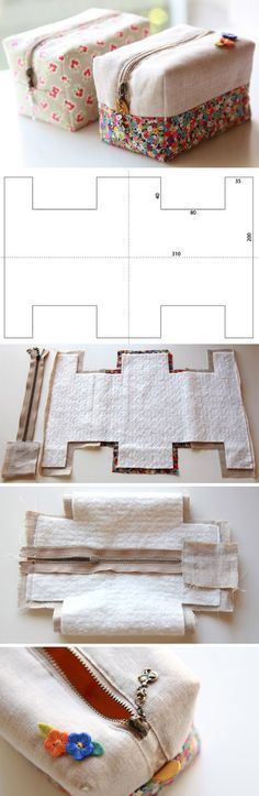 How to make cute block zipper pouch / handbag. DIY photo tutorial and template pat