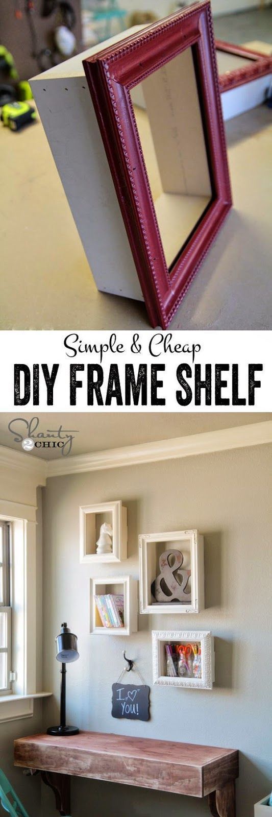 Learn how to make these cute and simple DIY frame shelves! Such a great way to reu