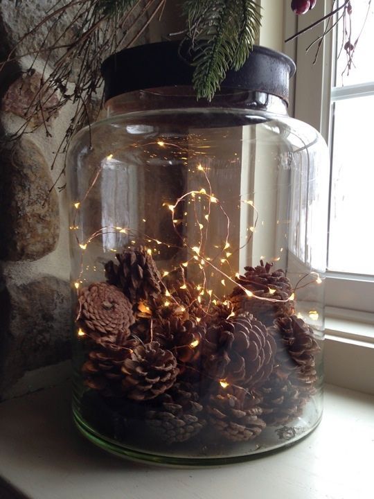 Little lights & pinecones for on the bar. I have two set of battery operated l
