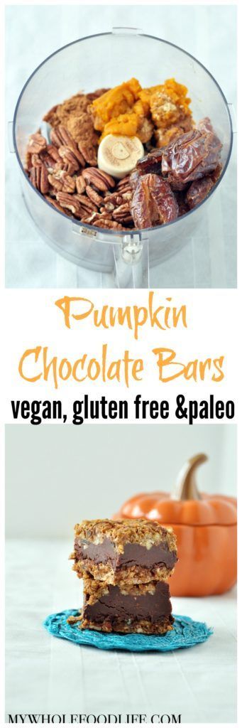 No Bake Pumpkin Chocolate Bars are perfect for fall. Vegan, gluten free and paleo