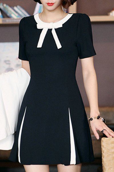 OL Style Short Sleeve Bowknot Design Womens Mini Dress
