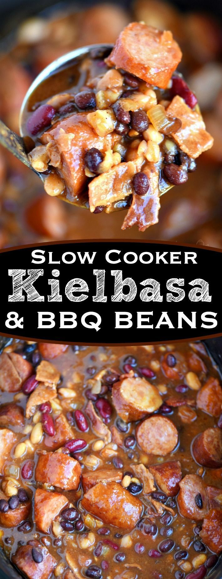 Slow Cooker Kielbasa and Barbecue Beans is the perfect chilly day recipe! Made wit