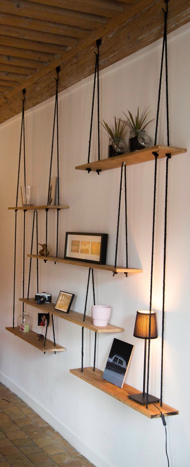 Étagères suspendues bois et cordes, modulables vendues par Lyonbrocante sur Etsy