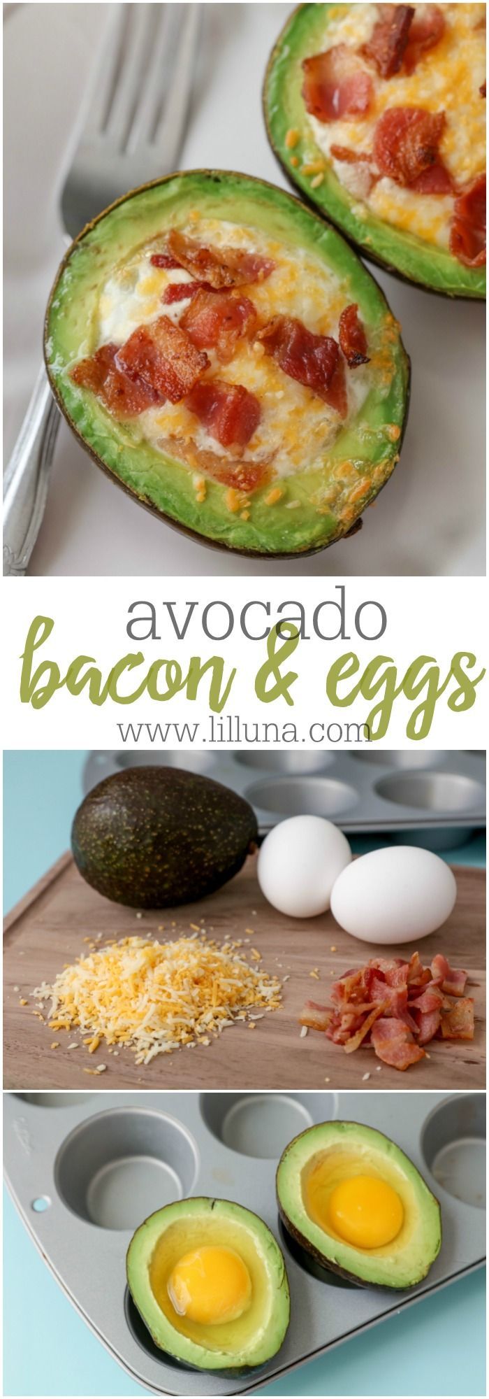Avocado Bacon and eggs – one of our favorite breakfast recipes. Theyre topped