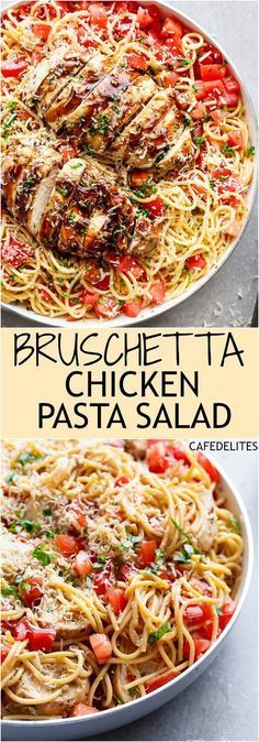 Bruschetta Chicken Pasta Salad – this would make a great party appetizer or a nice