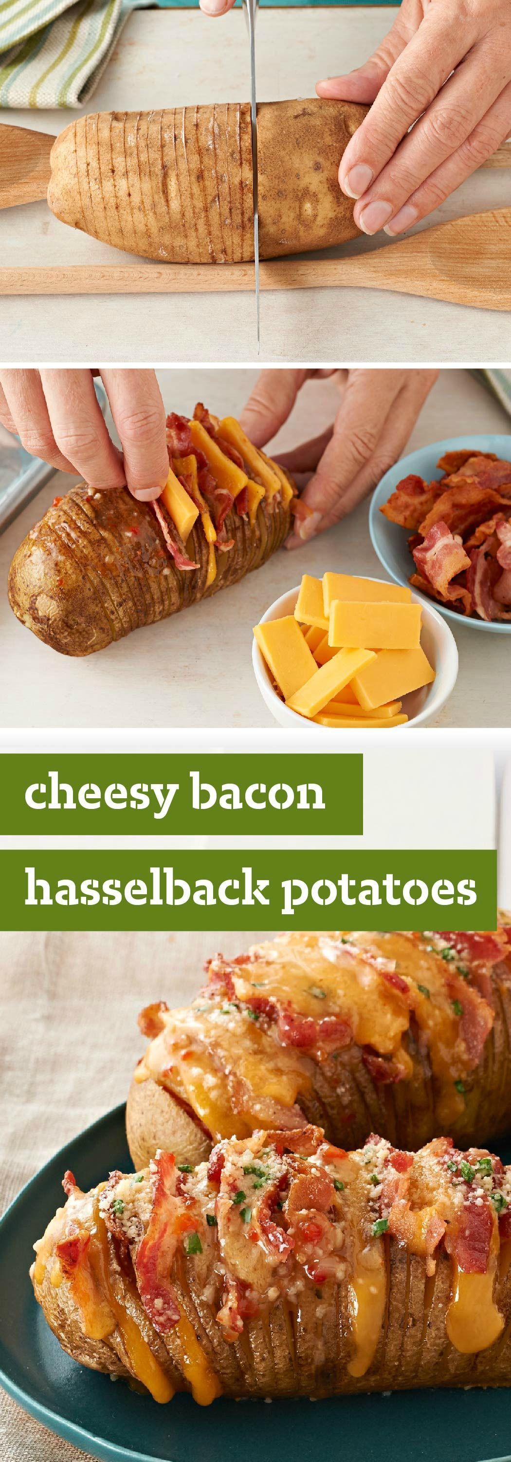 Cheesy Bacon Hasselback Potatoes – Hasselback potatoes always look great on a pl