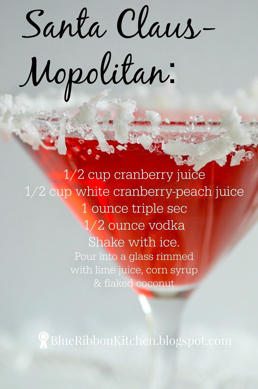 Holiday cosmopolitan signature drink for one serving or for a crowd.  Santa Claus