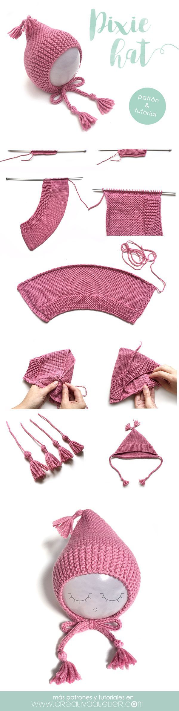 knitted pixie hat. instructions in Spanish