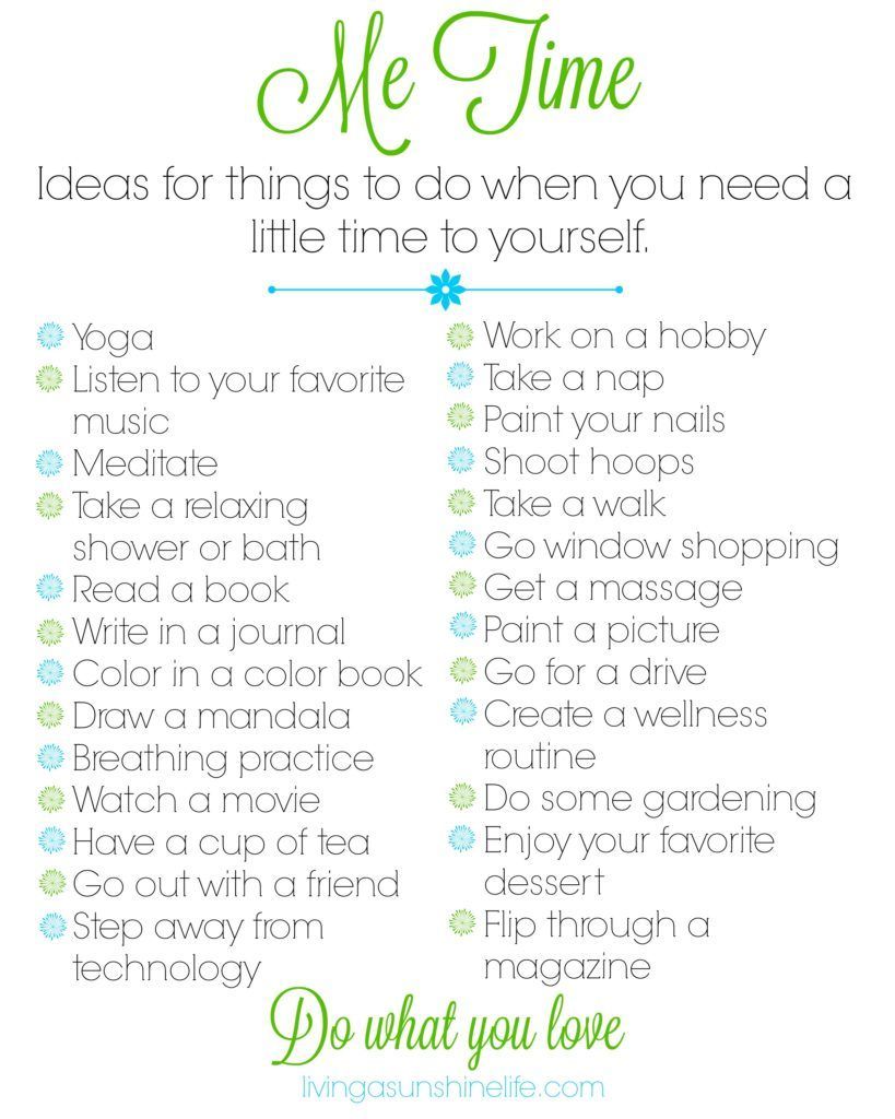 Me Time Printable. Print off this idea list and keep it handy for when youre