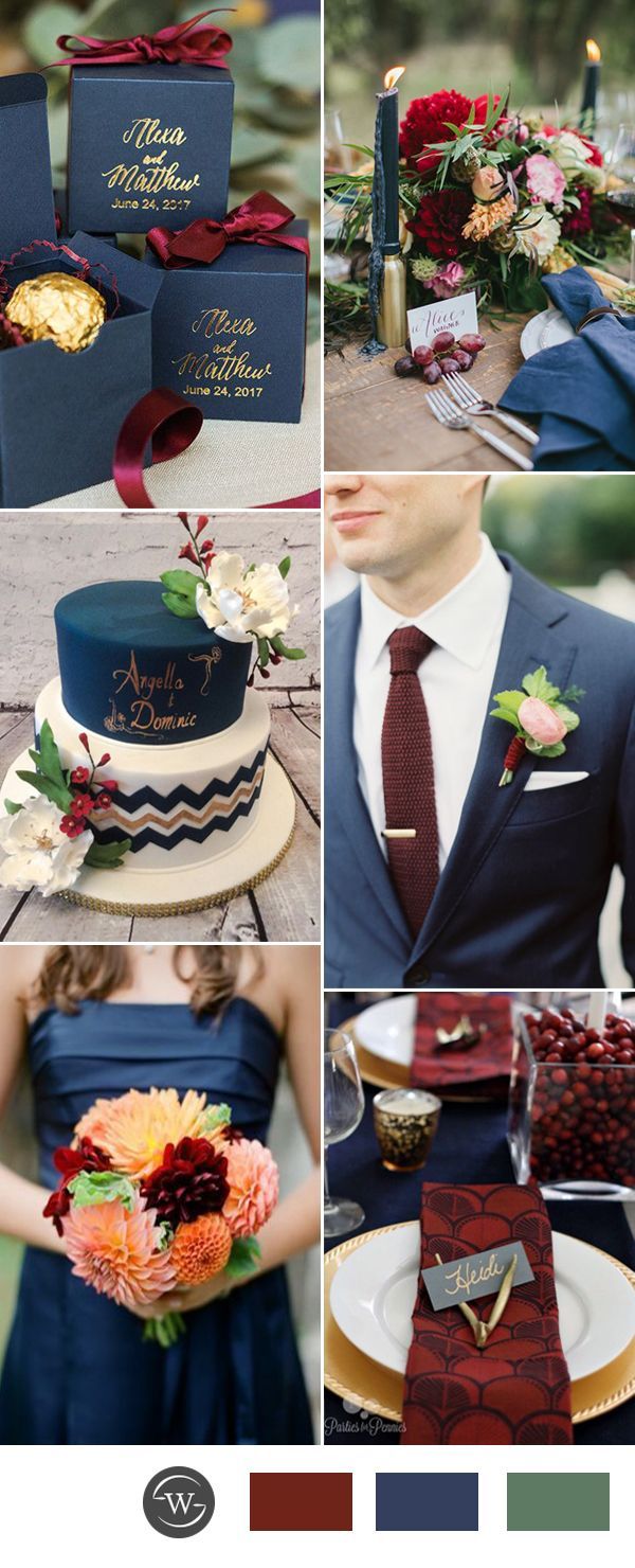 navy blue and burgundy wedding color ideas for 2017 trends