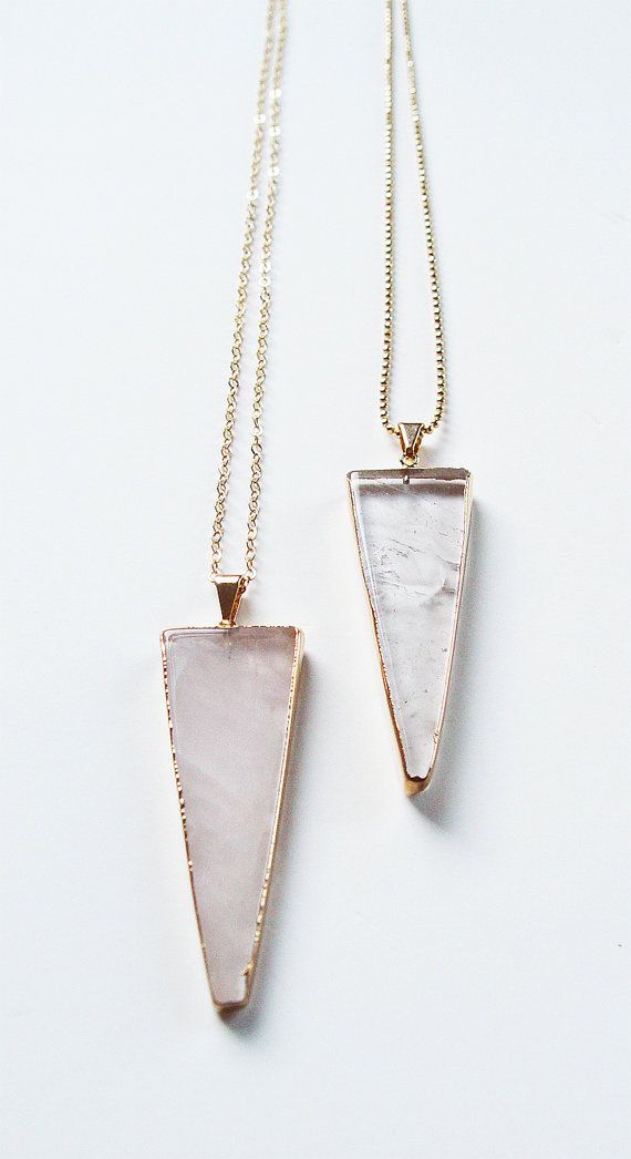 ON SALE Rose Quartz Triangle Gold Necklace by friedasophie on Etsy